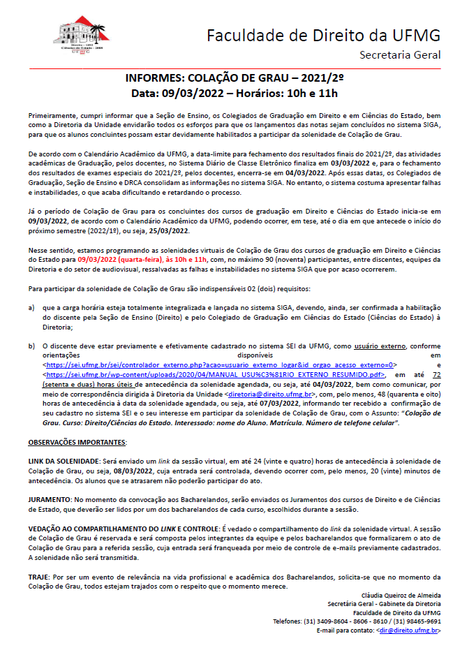 Faculdade de Direito da UFMG » Contato